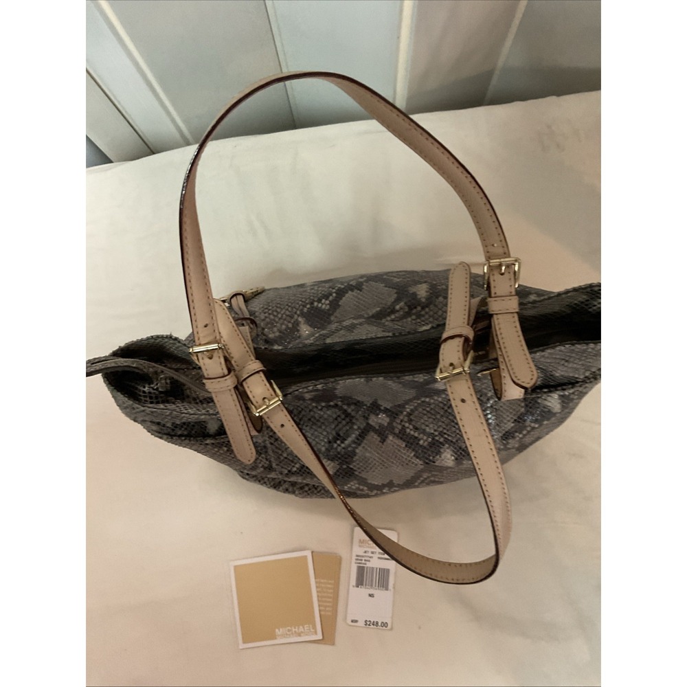 Michael Kors Python Tote Jet Set Tan Leather Shoulder Handbag MK Charm Logo - Picture 3 of 16